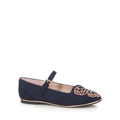 Baker by Ted Baker Girls' navy textured butterfly wing stitch shoes